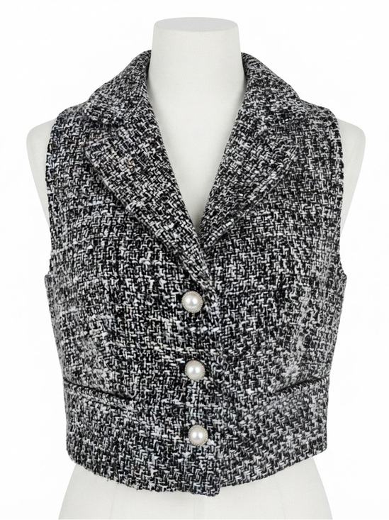 Joie Jackets & Blazers - Joie Cropped Tweed Vest Black White Pearl Button Accent V-Neck 8